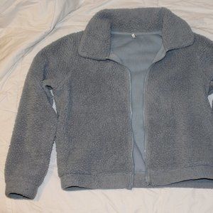 Baby Blue Cropped Faux Fur Teddy Jacket